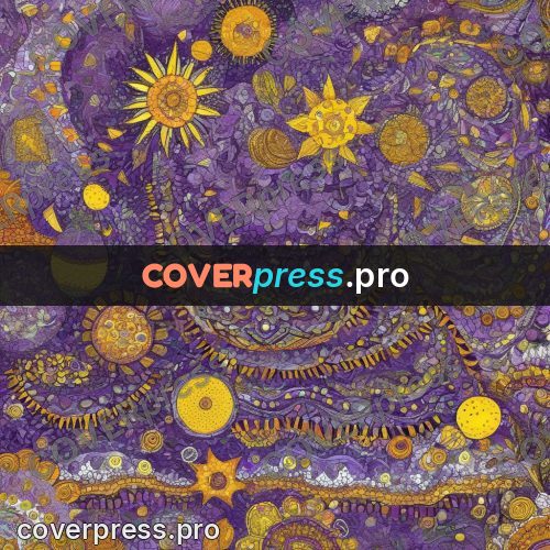 Doodle drawing: golden flowers on purple