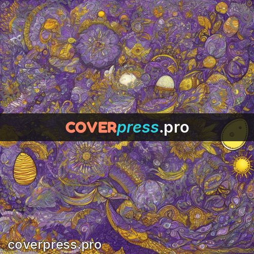 Doodle drawing: golden flowers on purple