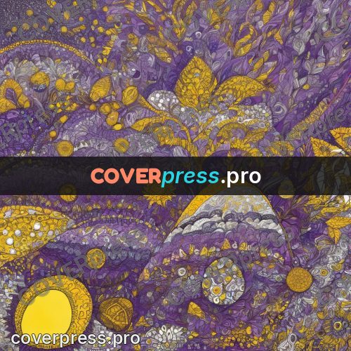 Doodle drawing: golden flowers on purple