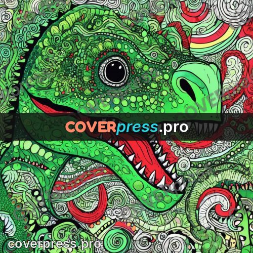 Doodle drawing: dinosaur head with open jaws