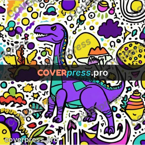 Doodle drawing: dinosaur among small motifs