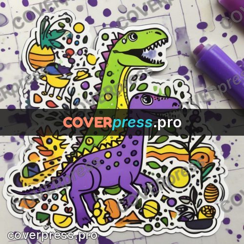 Doodle drawing: dinosaur among small motifs