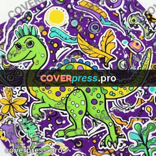 Doodle drawing: dinosaur among small motifs