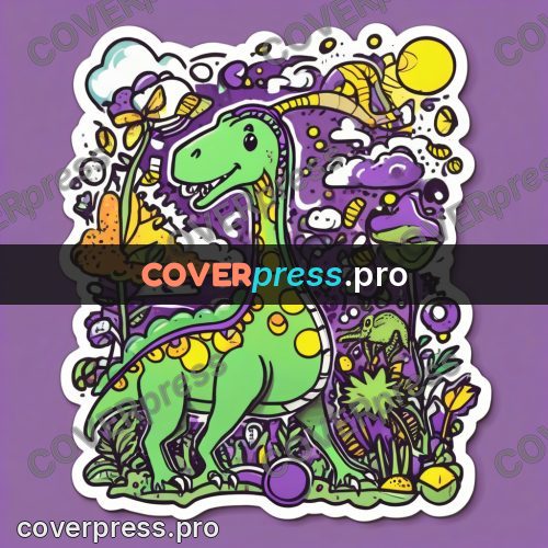 Doodle drawing: dinosaur among small motifs