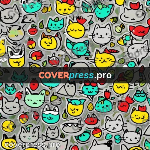 Doodle drawing: cat faces across the field