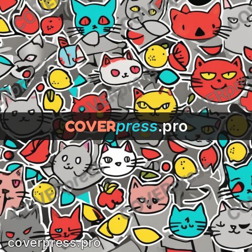 Doodle drawing: cat faces across the field