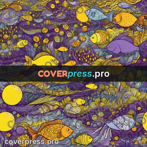 Doodle drawing: yellow fish on purple ground