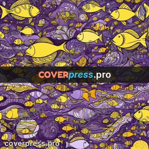 Doodle drawing: yellow fish on purple ground