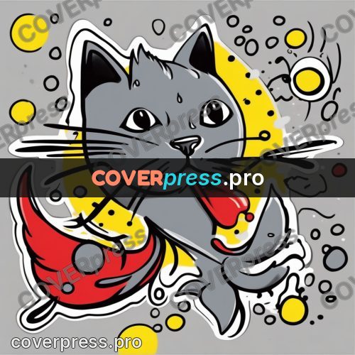 Doodle drawing: cat on a grey field