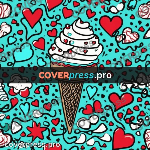 Doodle drawing: ice cream among hearts