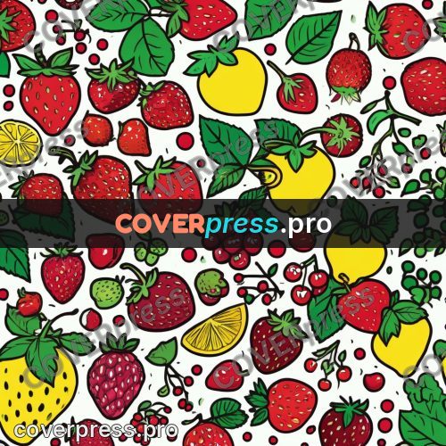 Doodle drawing: strawberries and berries with leaves