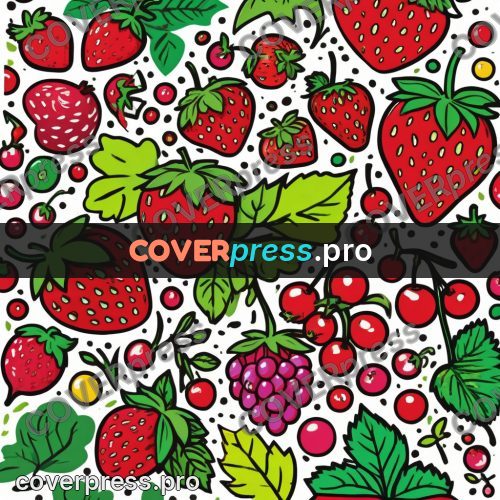 Doodle drawing: strawberries and berries with leaves