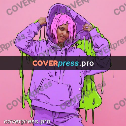 Doodle illustration: woman in a lilac hoodie