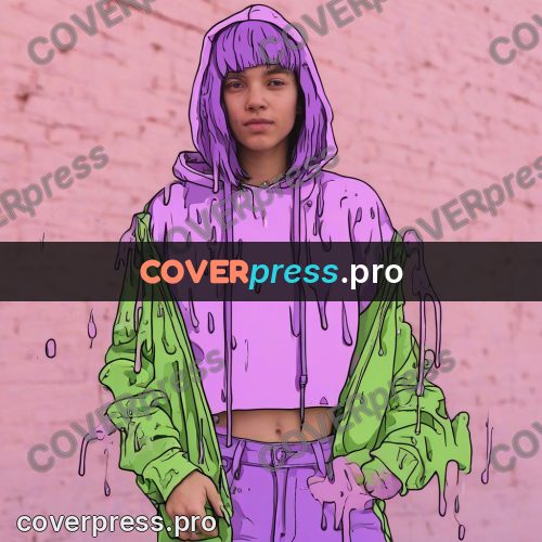 Doodle illustration: woman in a lilac hoodie