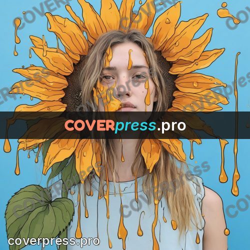 Doodle illustration: sunflowers by a pale wall