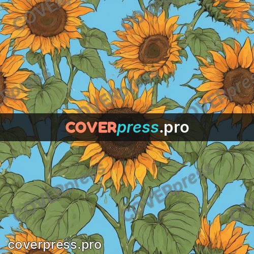Doodle illustration: sunflowers by a pale wall