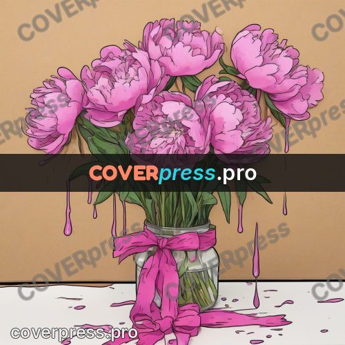 Doodle illustration: pink peonies in a jar