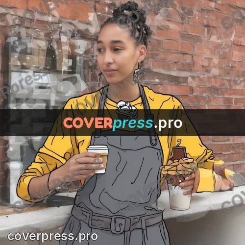 Doodle illustration: barista with a coffee cup