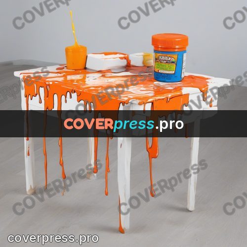 Doodle illustration: table covered in orange paint