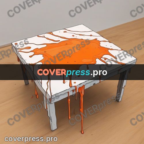 Doodle illustration: table covered in orange paint
