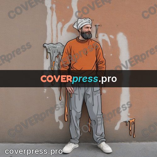 Doodle illustration: bearded man by a wall