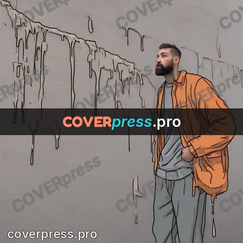 Doodle illustration: bearded man by a wall