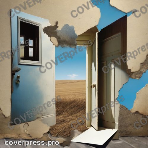 В стиле Коллаж-сон: клещи, брошенные на пороге, наполовину металл, наполовину вырезанная синева неба