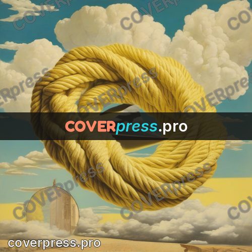 Collage artwork: coil of rope in the sky