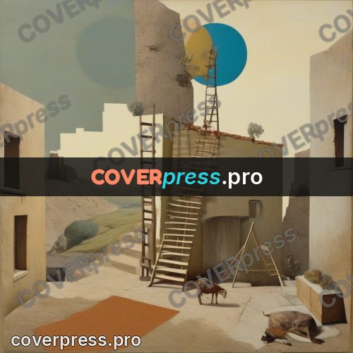Collage artwork: ladder at a mud-brick house