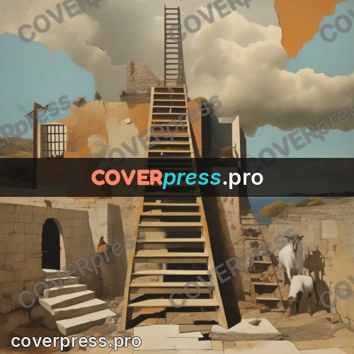 Collage artwork: ladder at a mud-brick house