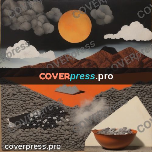 Collage artwork: mountain and an orange sun