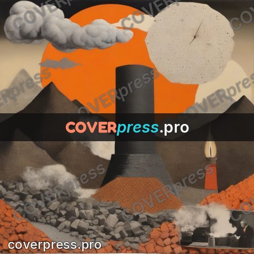 Collage artwork: mountain and an orange sun