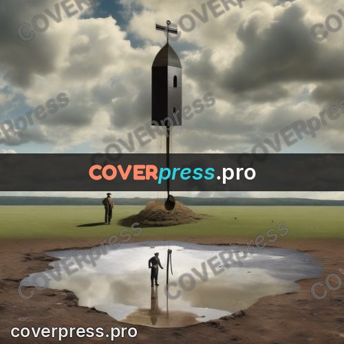 Collage artwork: man by a round puddle