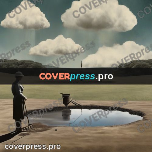 Collage artwork: man by a round puddle
