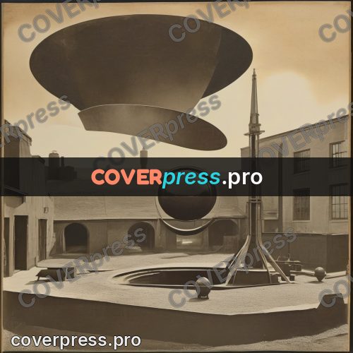Collage artwork: sphere and bowl in a yard