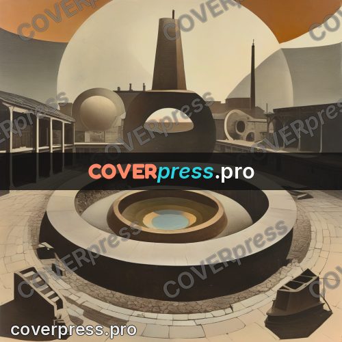 Collage artwork: sphere and bowl in a yard