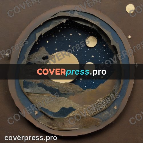 Collage artwork: circle with a starry sky