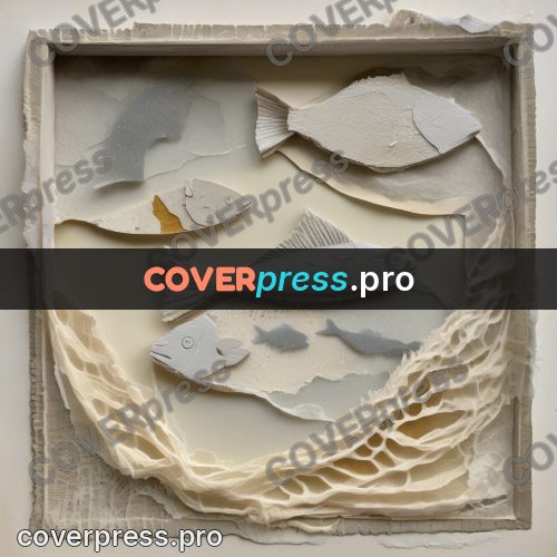 Collage artwork: fish in a square frame