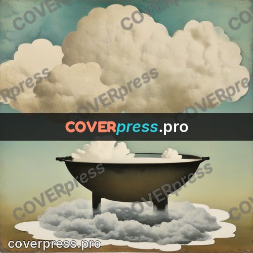 Collage artwork: cloud in a round bowl