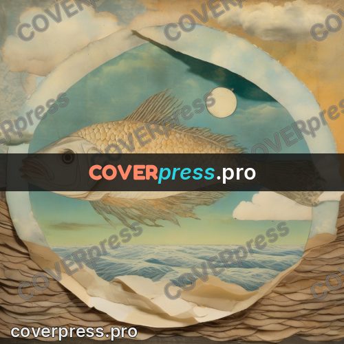 Collage artwork: fish in a round field