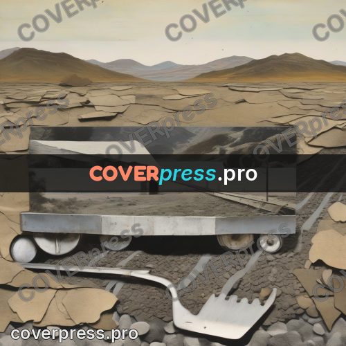 Collage artwork: vehicle on a stony plain