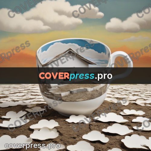 Collage artwork: cup with a landscape inside