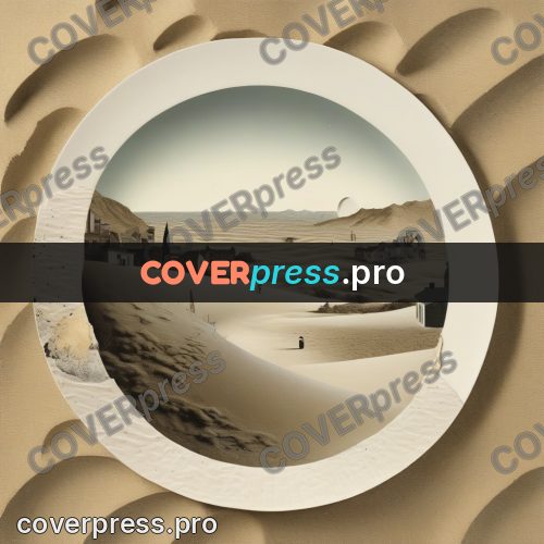 Collage artwork: sand-buried town on a plate