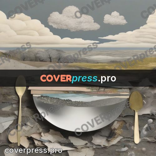 Collage artwork: landscape on a round plate