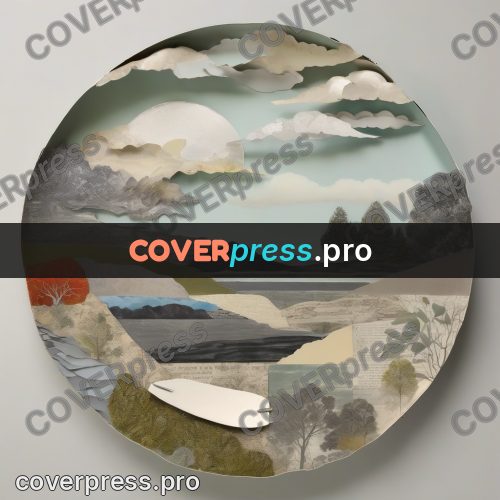 Collage artwork: landscape on a round plate
