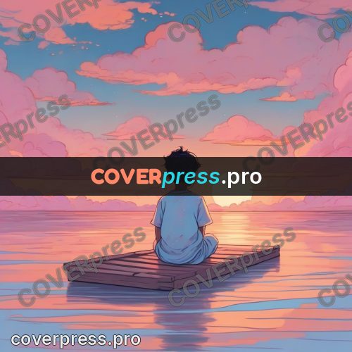 Dreamy illustration: boy on a raft at sea
