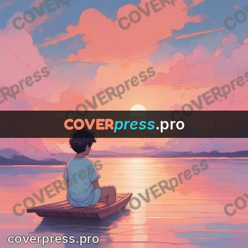 Dreamy illustration: boy on a raft at sea