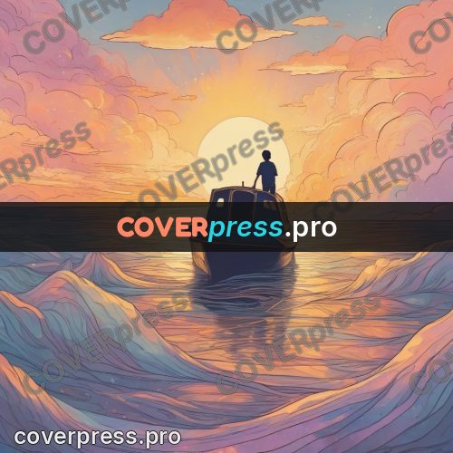 Dreamy illustration: figure at sea at sunset