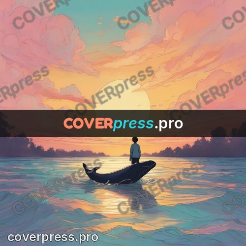Dreamy illustration: figure at sea at sunset