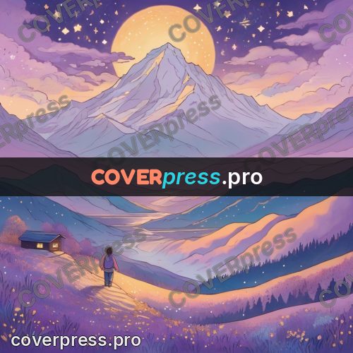 Dreamy illustration: mountains and a lakeside house